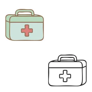 First aid bag and case with cross color and outline vector illustration Stock Illustration