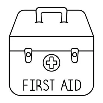 First aid bag. Suitcase with handle, latches, decorated with a cross. Stock Illustration