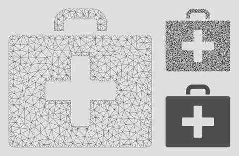 First Aid Bag Vector Mesh 2D Model and Triangle Mosaic Icon Stock Illustration