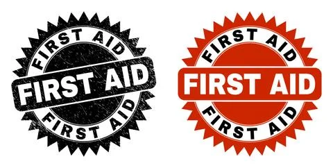 FIRST AID Black Rosette Stamp Seal with Rubber Texture Stock Illustration
