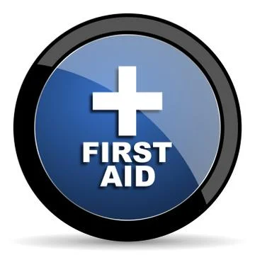 First aid blue circle glossy web icon on white background, round button for i Stock Illustration