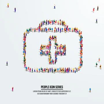 First aid box concept. A large group of people form first aid box. Stock Illustration