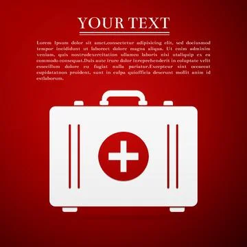 First aid box flat icon on red background. Vector Illustration Stock Illustration