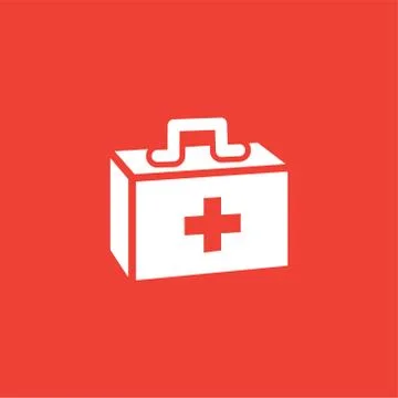 First Aid Box Icon On Red Background. Red Flat Style Vector Illustration. Stock Illustration