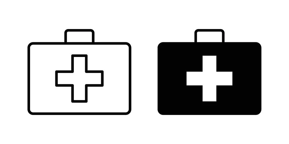 First aid box icon solid, line, and editable vector set. イラスト素材