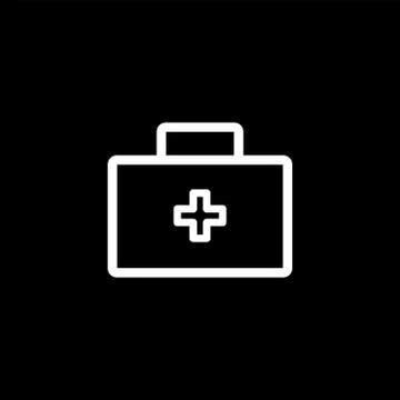First Aid Box Line Icon On Black Background. Black Flat Style Vector Illustra Stock Illustration