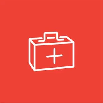 First Aid Box Line Icon On Red Background. Red Flat Style Vector Illustration Stock Illustration