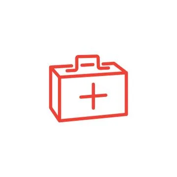 First Aid Box Line Red Icon On White Background. Red Flat Style Vector Illustrazione stock