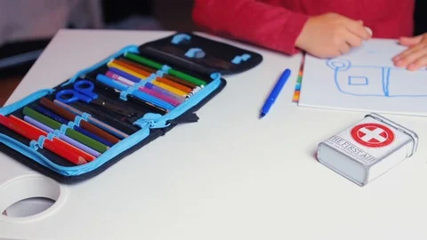 First aid box stands on a table in kindergarten Stock Footage 116536375