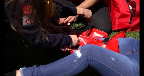 First Aid for Broken Leg Stock Footage 86398304