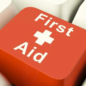 First aid computer key showing emergency medical help Stock Illustration