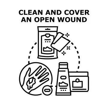 First aid concept for cleaning and covering wound Stock Illustration