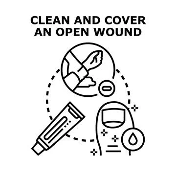 First aid concept for cleaning and covering a wound Stock Illustration