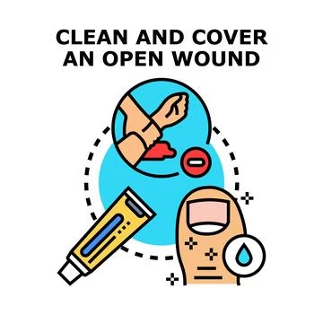 First aid concept for cleaning and covering a wound Stock Illustration