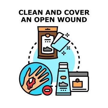 First aid concept for cleaning and covering wound Stock Illustration