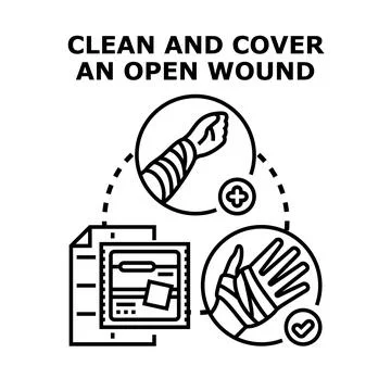 First aid concept cleaning and covering open wound Illustrazione stock