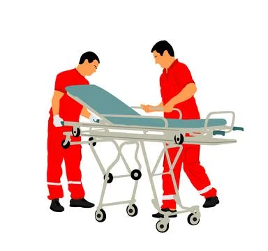 First aid crew prepare hospital stretcher trolley help Ilustração Stock