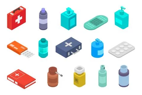 First aid elements isometric illustrated on background Illustrazione stock
