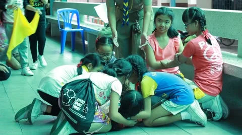 First aid events, Scout Camp in primary school Bangkok Thailand Stock Footage 56232932