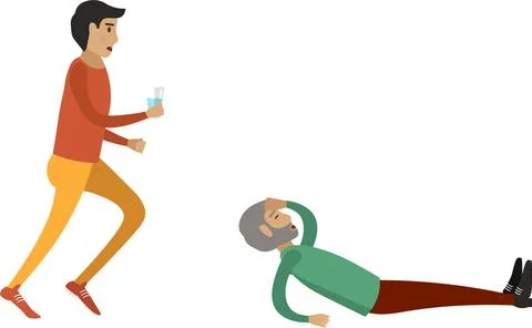 First aid for fallen elderly man vector icon isolated on white Stock Illustration