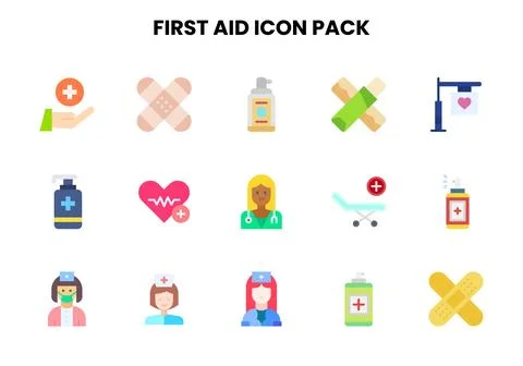 First Aid Flat Collection Icons Pack Illustrazione stock