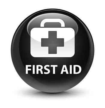 First aid glassy black round button Stock Illustration