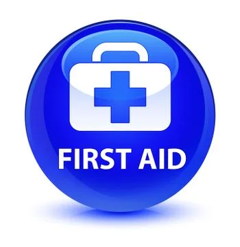 First aid glassy blue round button Stock Illustration