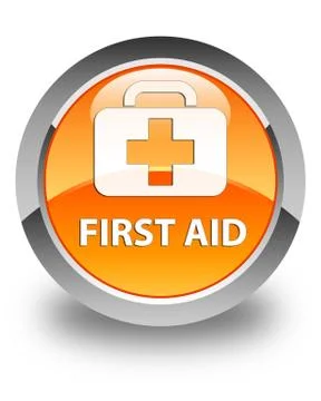 First aid glossy orange round button Stock Illustration