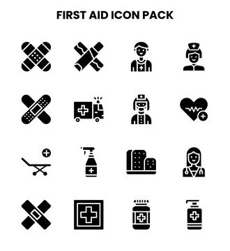 First Aid Glyph Set Icons Pack Ilustración de archivo