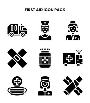 First Aid Glyph Vector Icons Pack Stock Illustration