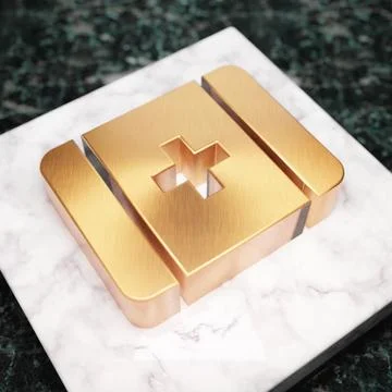 First Aid icon. Bronze First Aid symbol on white marble podium. 스톡 일러스트