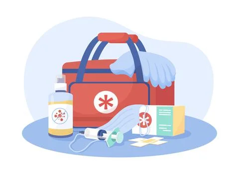 First aid kit 2D vector isolated illustration Illustrazione stock