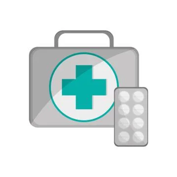 First aid kit and medicine tablets icon Illustrazione stock