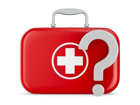 First aid kit and question on white background. Isolated 3d illustration Stock Illustration