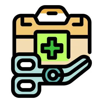 First aid kit and scissors providing essential medical assistance Illustrazione stock