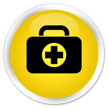 First aid kit bag icon premium yellow round button Stock Illustration