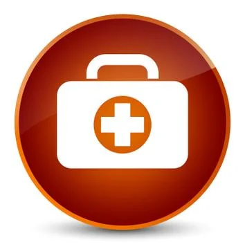First aid kit bag icon elegant brown round button Stock Illustration