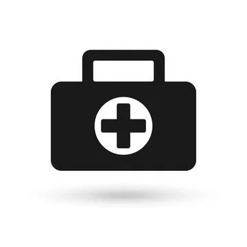 First aid kit black icon in flat style. Health, help and medical diagnostic.. Illustrazione stock
