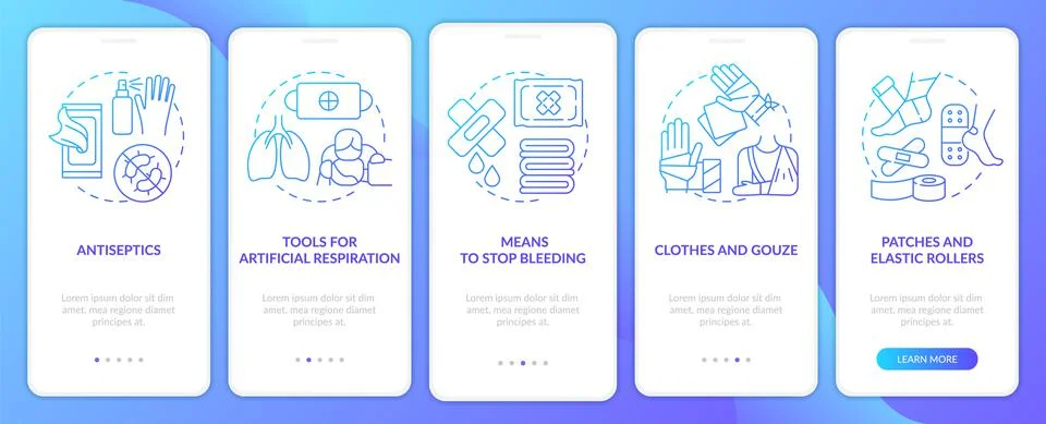 First aid kit blue gradient onboarding mobile app screen Stock Illustration