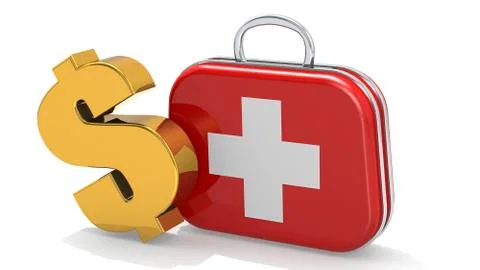 First aid kit box and golden dollar sign Stock Illustration