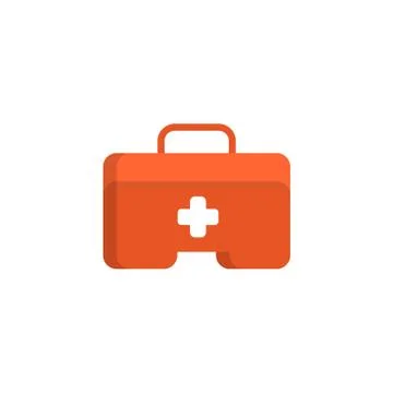 First aid kit box flat object. Medicine chest with white cross. Healthcare fl Stock Illustration