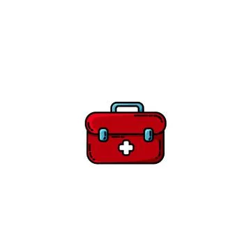 First aid kit box flat object. Medicine chest with white cross. Healthcare fl Stock Illustration