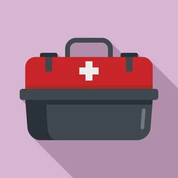 First aid kit box icon flat vector. Medical emergency Illustrazione stock