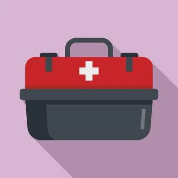 First aid kit box icon flat . Medical emergency Stock Illustration