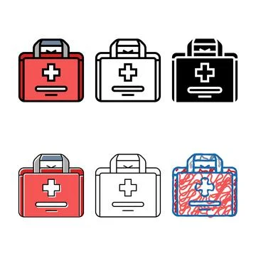 First aid kit box set color icon vector イラスト素材