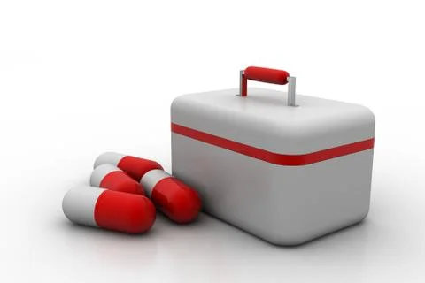 First aid kit with capsule pills Free Stock Illustration