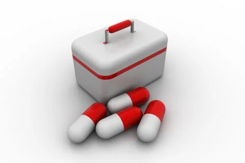 First aid kit with capsule pills Free Stock Illustration