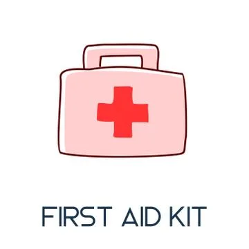 First aid kit case hand drawn flat style medic icon illustration Illustrazione stock