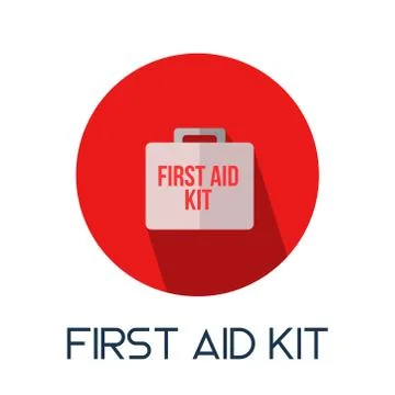 First aid kit case long shadow flat style medic icon illustration Stock Illustration