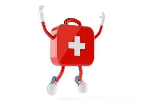 First aid kit character jumping Stock Illustration